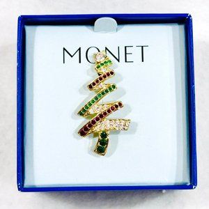 Vintage 1990s Monet Christmas Tree Brooch - NOS with Box
